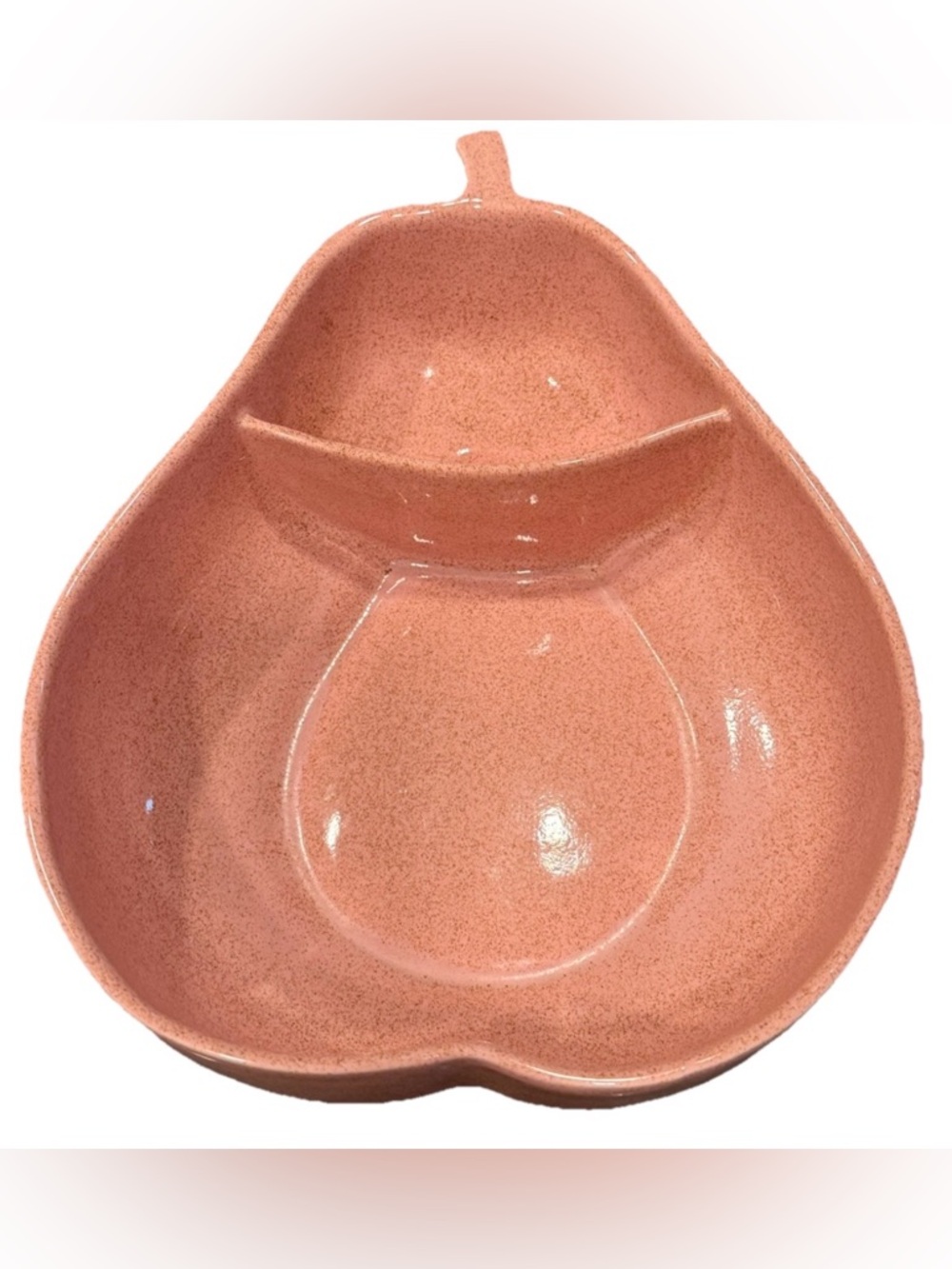 Vintage Pfaltzgraff Pottery Pink Speckled Divided Pear Shaped Bowl 1950s EUC
